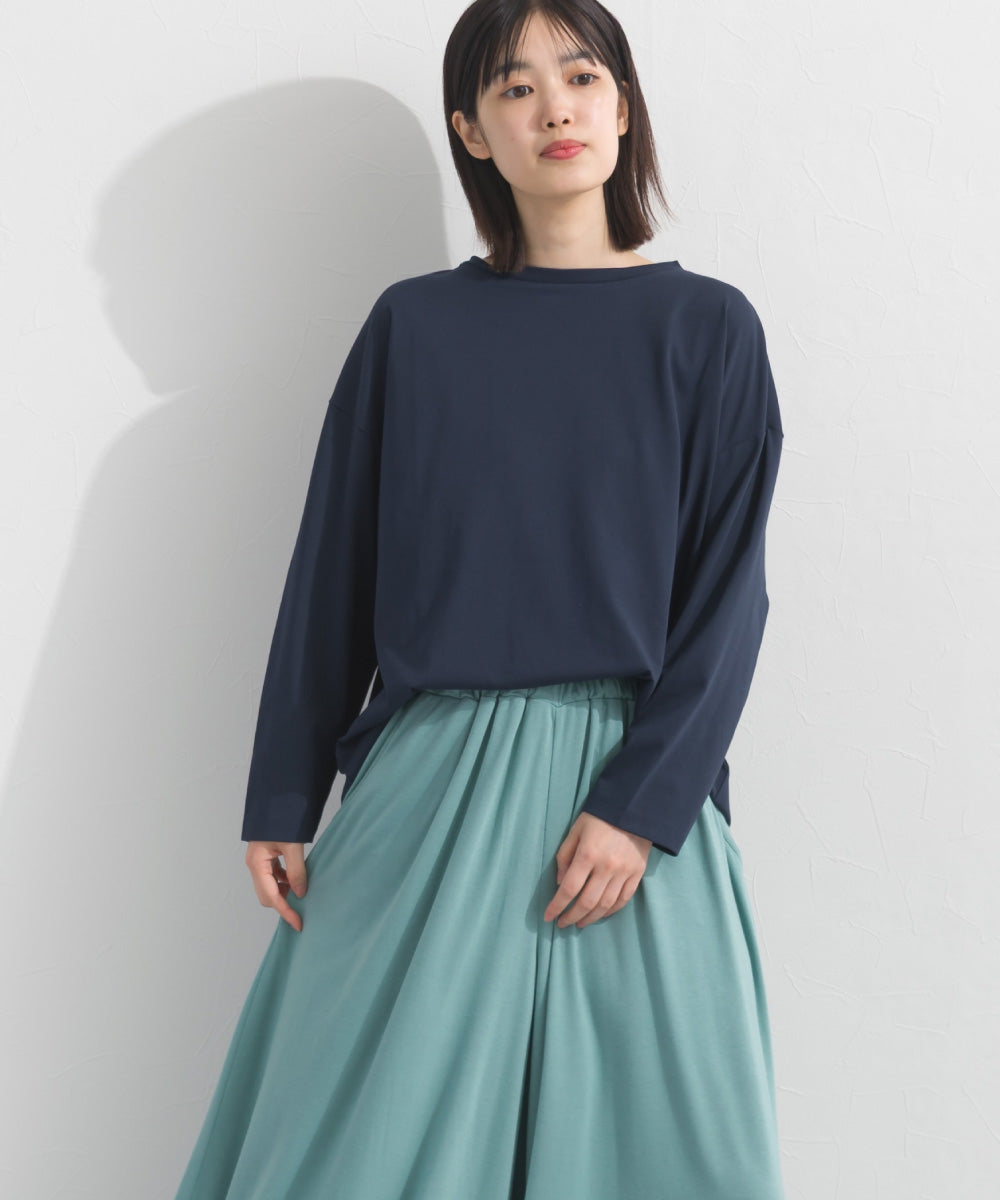 【OMNES】プレーティング天竺 後ろタック コクーンシルエット 長袖Tシャツ UVカット付【S450110OMN】