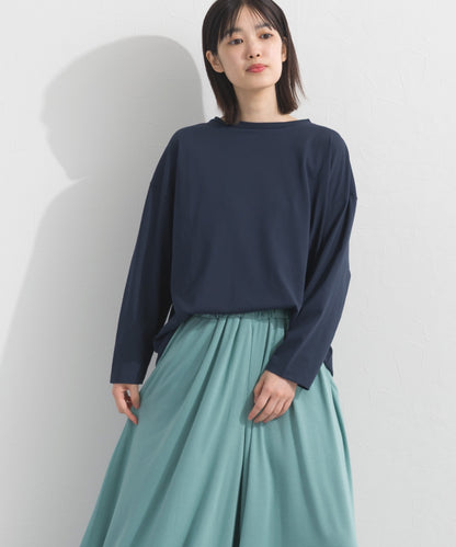 【OMNES】プレーティング天竺 後ろタック コクーンシルエット 長袖Tシャツ UVカット付【S450110OMN】