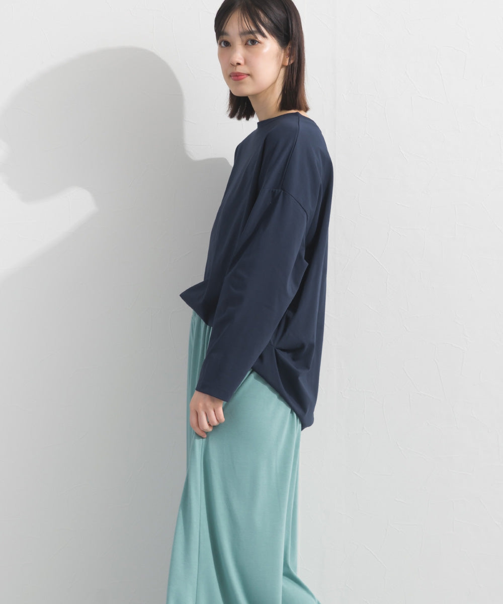 【OMNES】プレーティング天竺 後ろタック コクーンシルエット 長袖Tシャツ UVカット付【S450110OMN】