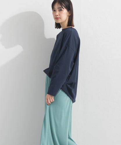 【OMNES】プレーティング天竺 後ろタック コクーンシルエット 長袖Tシャツ UVカット付【S450110OMN】