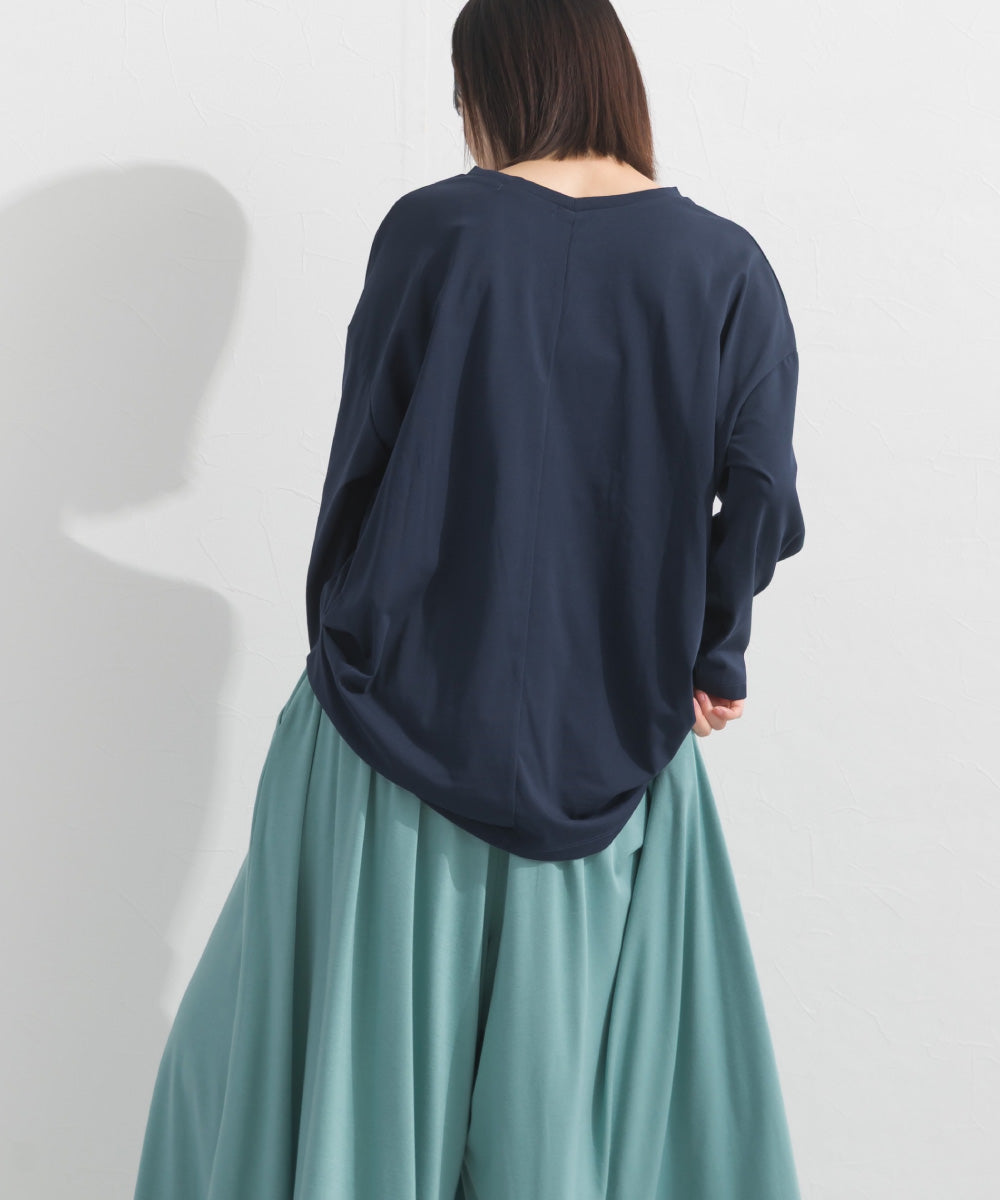 【OMNES】プレーティング天竺 後ろタック コクーンシルエット 長袖Tシャツ UVカット付【S450110OMN】