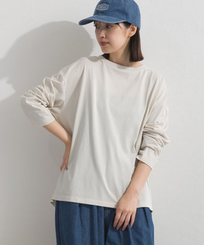 【OMNES】プレーティング天竺 後ろタック コクーンシルエット 長袖Tシャツ UVカット付【S450110OMN】