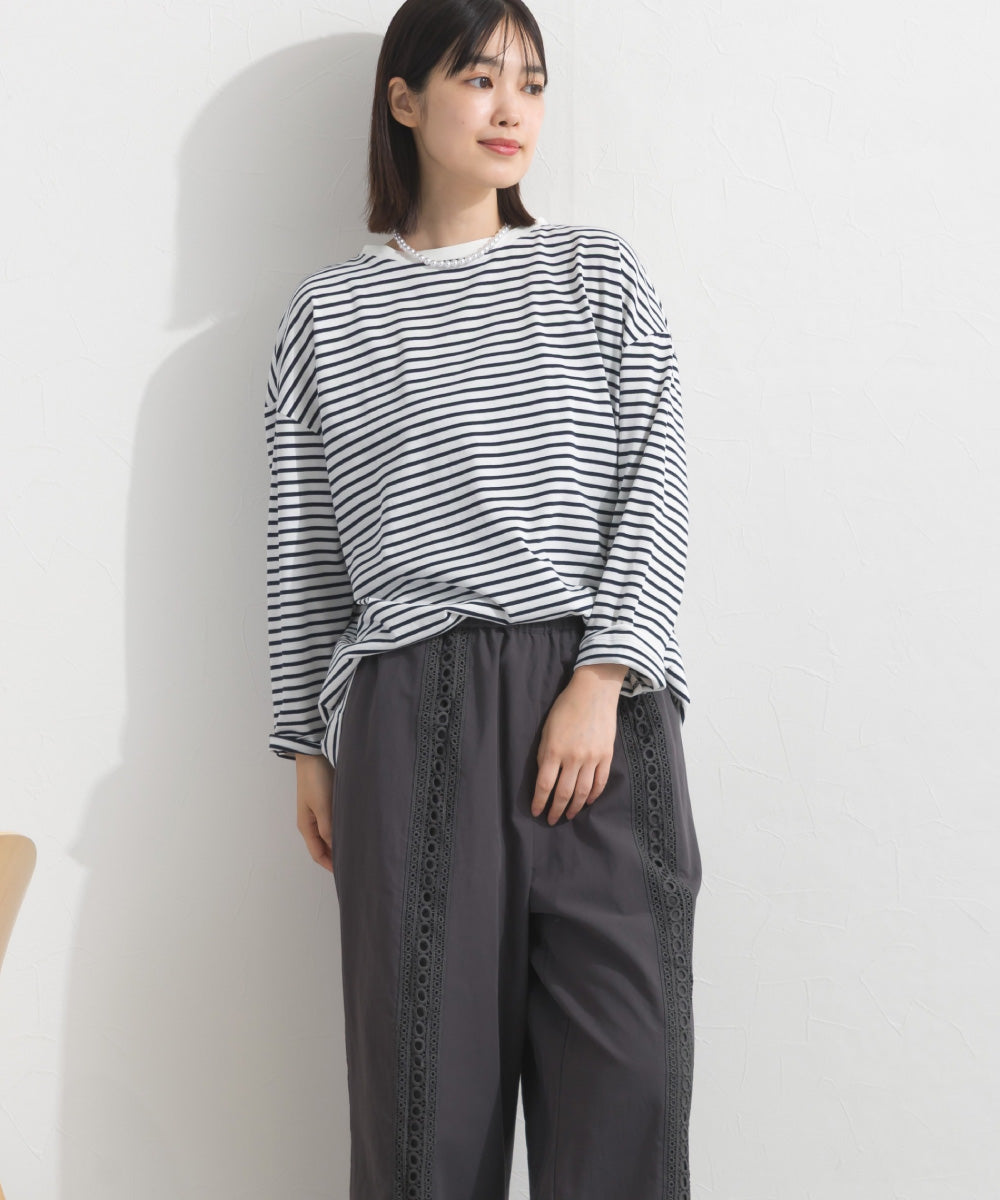 【OMNES】プレーティング天竺 後ろタック コクーンシルエット 長袖Tシャツ UVカット付【S450110OMN】