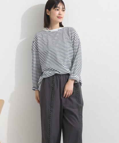 【OMNES】プレーティング天竺 後ろタック コクーンシルエット 長袖Tシャツ UVカット付【S450110OMN】