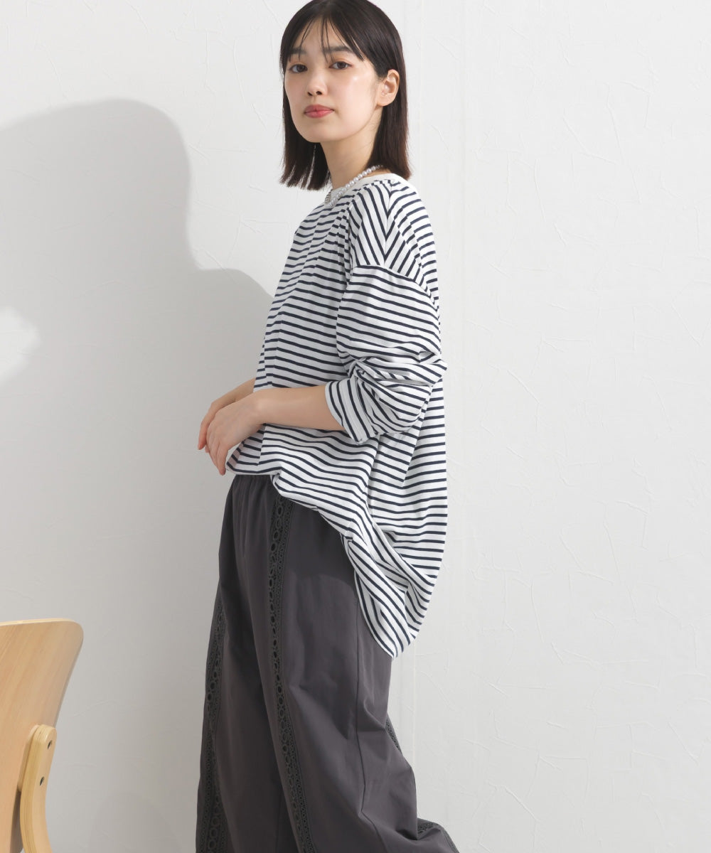 【OMNES】プレーティング天竺 後ろタック コクーンシルエット 長袖Tシャツ UVカット付【S450110OMN】