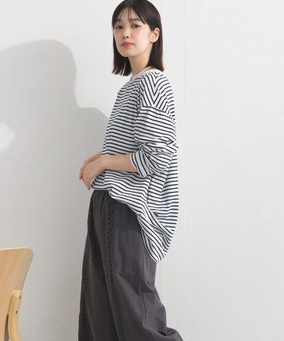 【OMNES】プレーティング天竺 後ろタック コクーンシルエット 長袖Tシャツ UVカット付【S450110OMN】