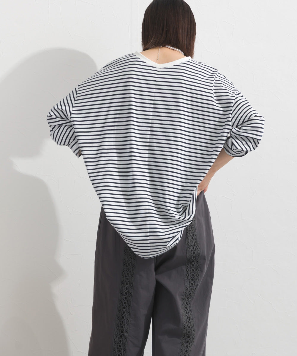 【OMNES】プレーティング天竺 後ろタック コクーンシルエット 長袖Tシャツ UVカット付【S450110OMN】