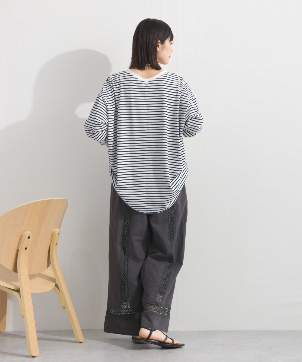 【OMNES】プレーティング天竺 後ろタック コクーンシルエット 長袖Tシャツ UVカット付【S450110OMN】