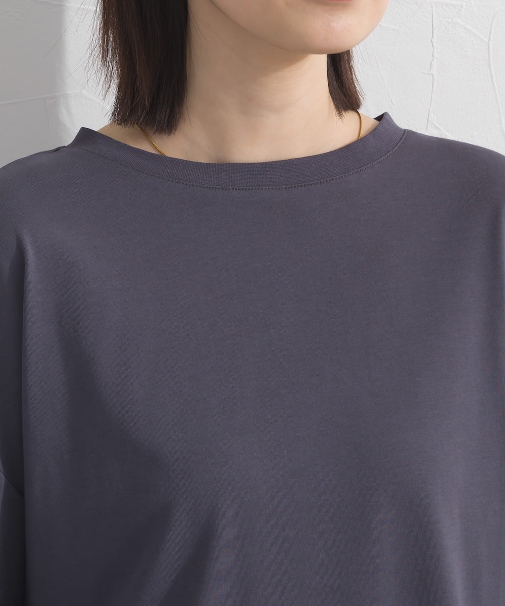 【OMNES】プレーティング天竺 後ろタック コクーンシルエット 長袖Tシャツ UVカット付【S450110OMN】