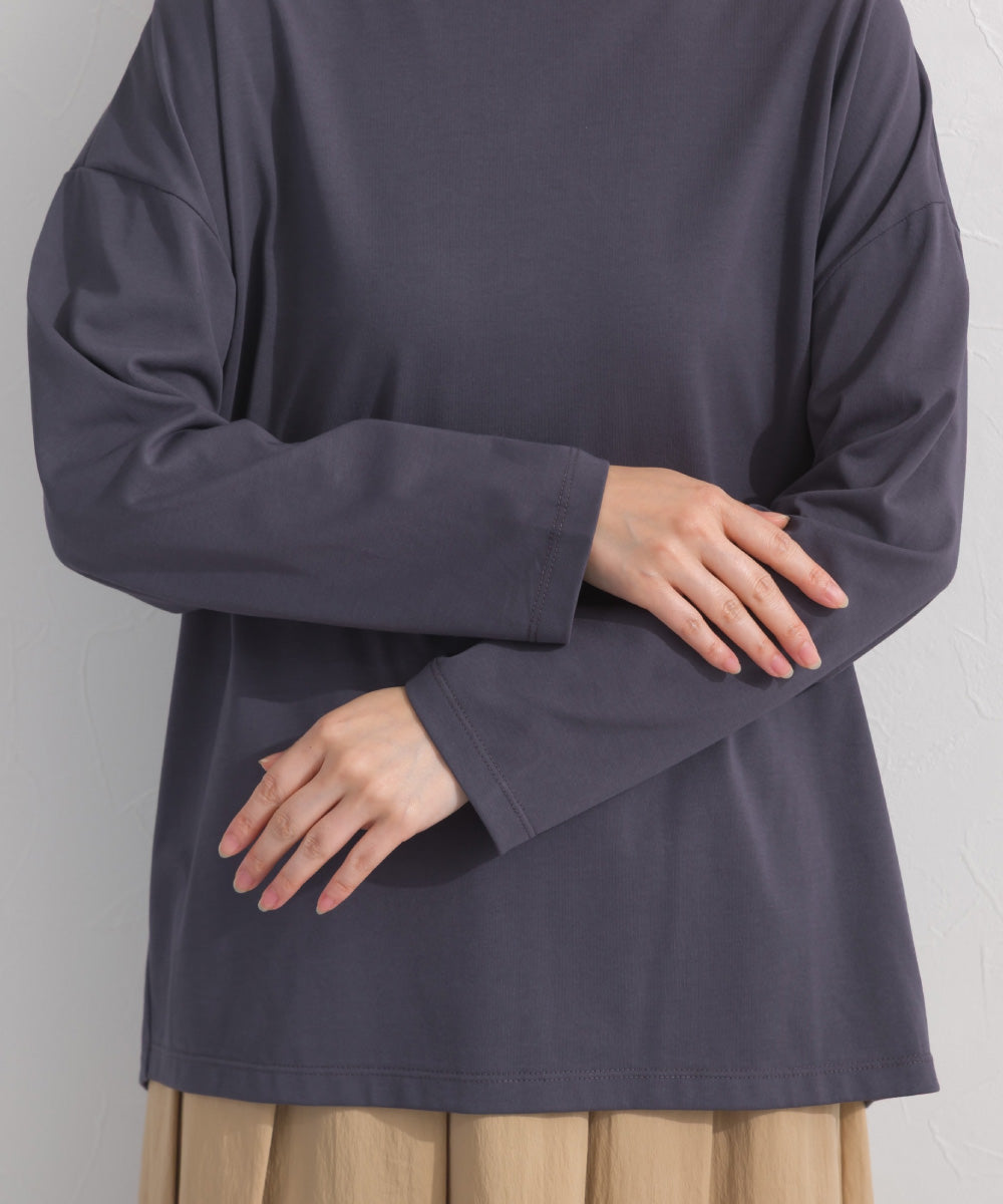 【OMNES】プレーティング天竺 後ろタック コクーンシルエット 長袖Tシャツ UVカット付【S450110OMN】