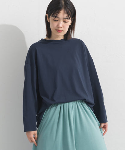 【OMNES】プレーティング天竺 後ろタック コクーンシルエット 長袖Tシャツ UVカット付【S450110OMN】