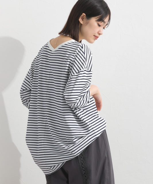 【OMNES】プレーティング天竺 後ろタック コクーンシルエット 長袖Tシャツ UVカット付【S450110OMN】