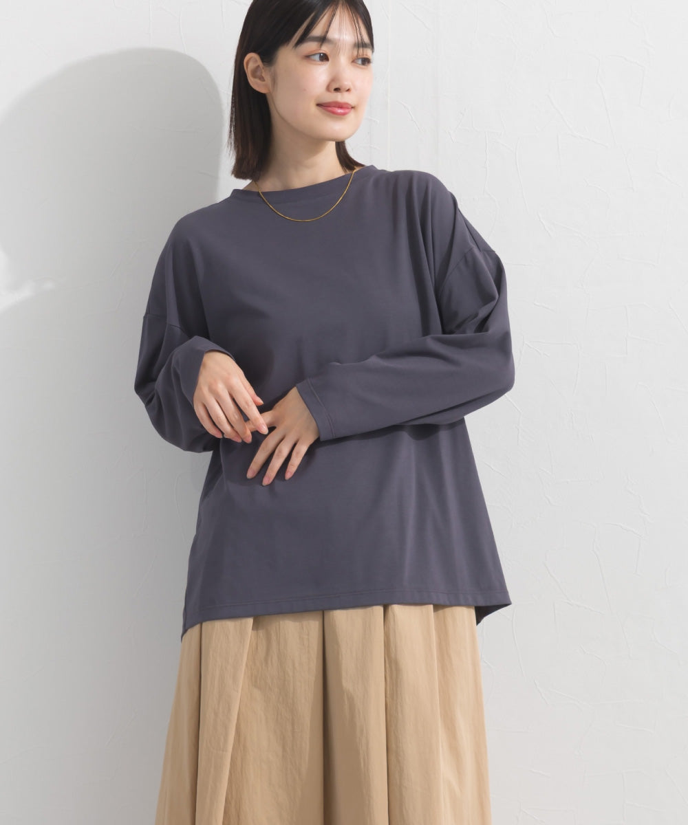 【OMNES】プレーティング天竺 後ろタック コクーンシルエット 長袖Tシャツ UVカット付【S450110OMN】