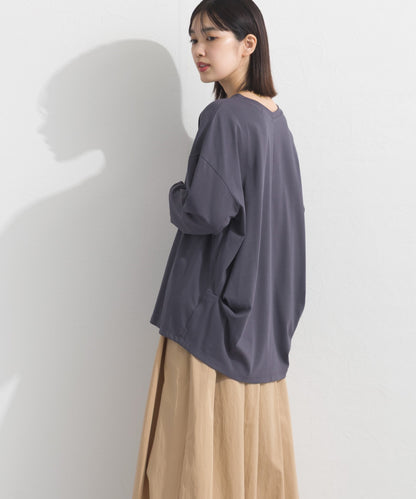 【OMNES】プレーティング天竺 後ろタック コクーンシルエット 長袖Tシャツ UVカット付【S450110OMN】