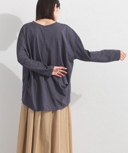 【OMNES】プレーティング天竺 後ろタック コクーンシルエット 長袖Tシャツ UVカット付【S450110OMN】