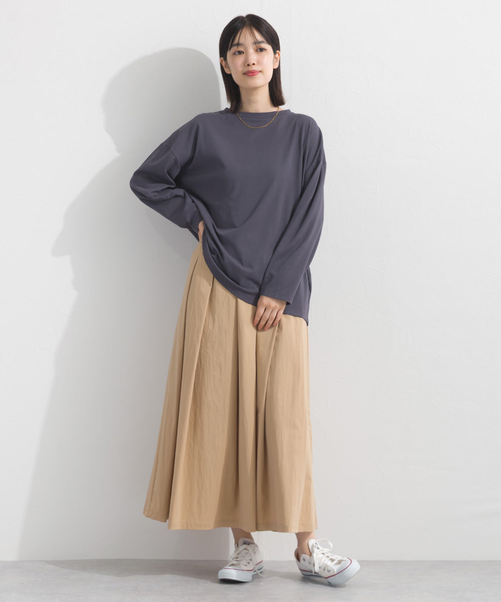 【OMNES】プレーティング天竺 後ろタック コクーンシルエット 長袖Tシャツ UVカット付【S450110OMN】
