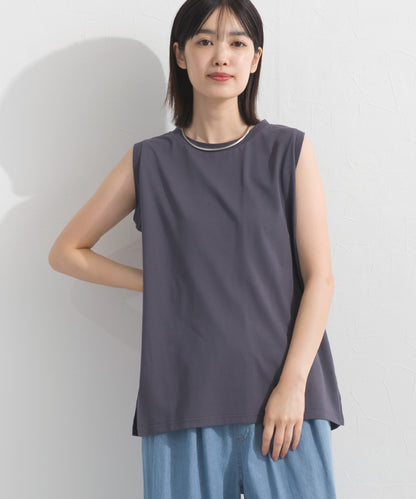 【OMNES】プレーティング天竺 クルーネック ノースリーブTシャツ UVカット付【S450111OMN】