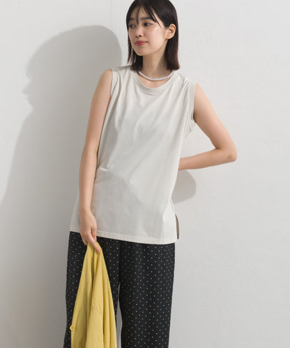 【OMNES】プレーティング天竺 クルーネック ノースリーブTシャツ UVカット付【S450111OMN】