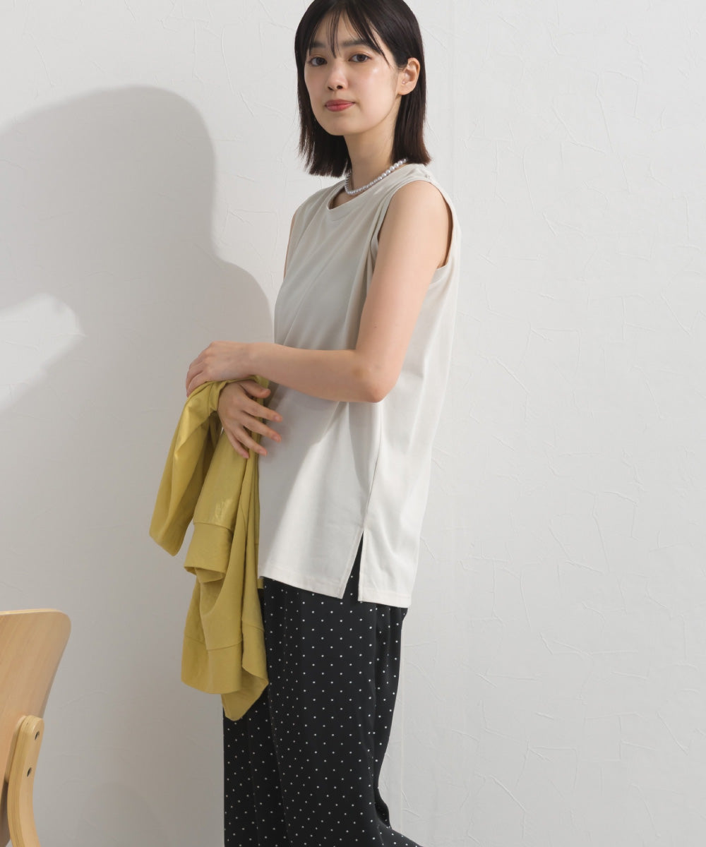 【OMNES】プレーティング天竺 クルーネック ノースリーブTシャツ UVカット付【S450111OMN】