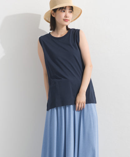 【OMNES】プレーティング天竺 クルーネック ノースリーブTシャツ UVカット付【S450111OMN】