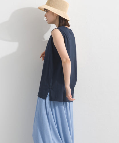 【OMNES】プレーティング天竺 クルーネック ノースリーブTシャツ UVカット付【S450111OMN】