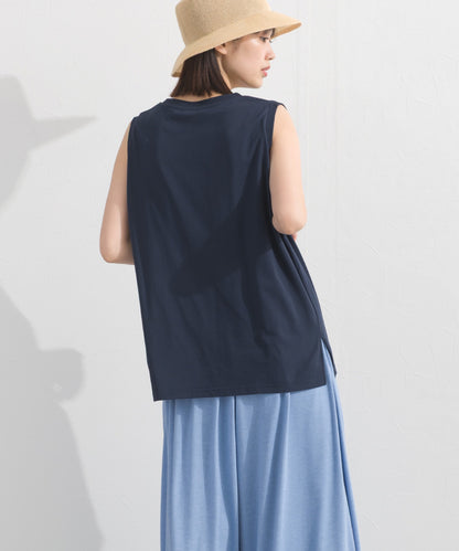 【OMNES】プレーティング天竺 クルーネック ノースリーブTシャツ UVカット付【S450111OMN】