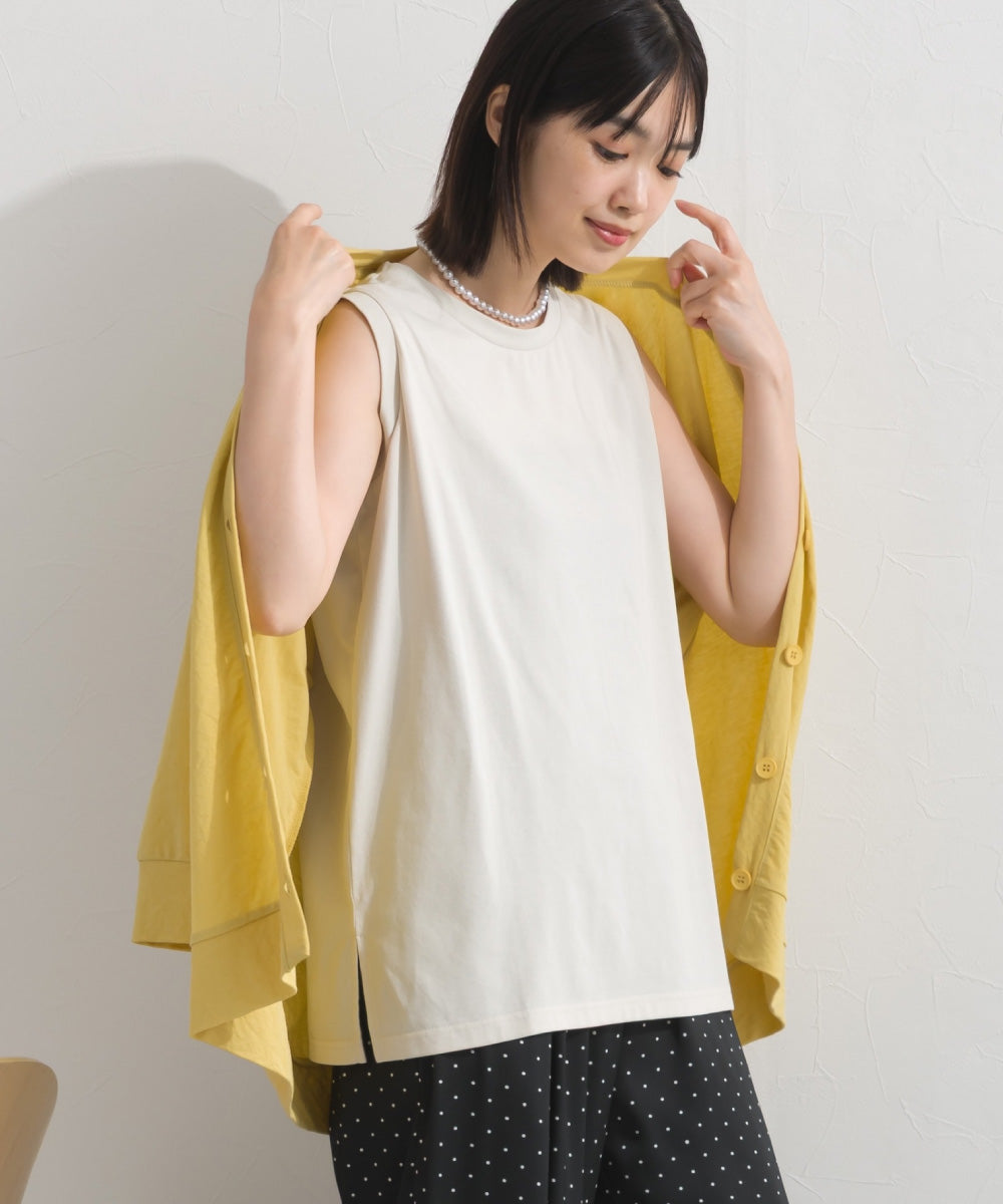 【OMNES】プレーティング天竺 クルーネック ノースリーブTシャツ UVカット付【S450111OMN】