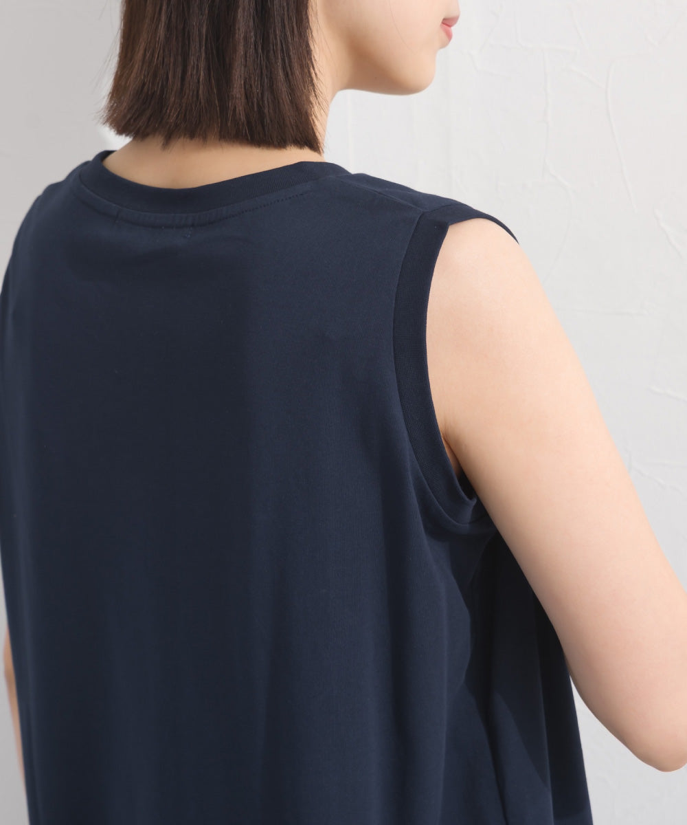 【OMNES】プレーティング天竺 クルーネック ノースリーブTシャツ UVカット付【S450111OMN】
