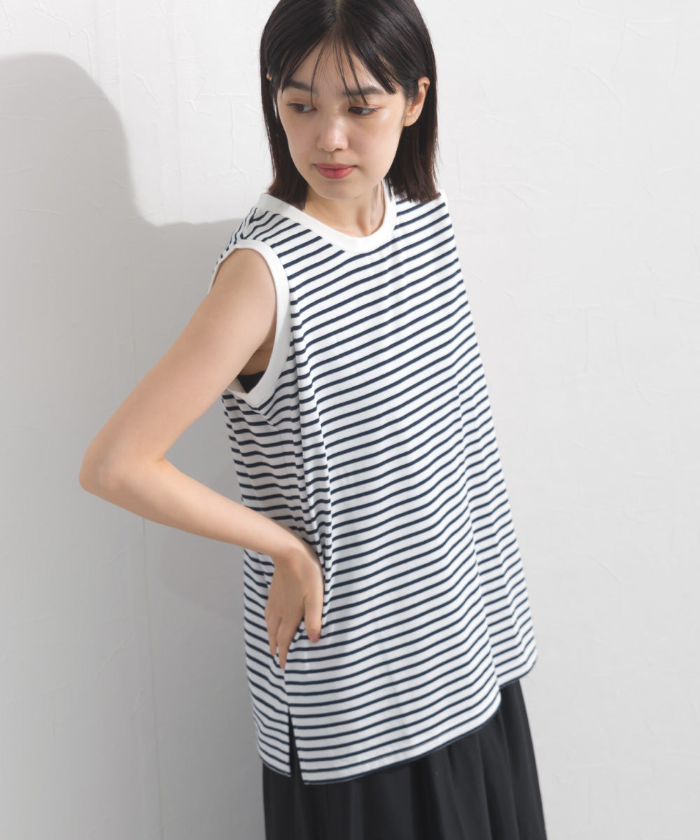 【OMNES】プレーティング天竺 クルーネック ノースリーブTシャツ UVカット付【S450111OMN】