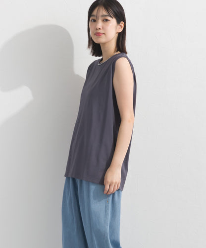 【OMNES】プレーティング天竺 クルーネック ノースリーブTシャツ UVカット付【S450111OMN】