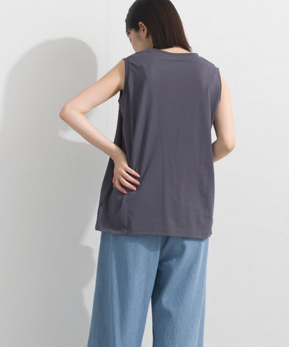 【OMNES】プレーティング天竺 クルーネック ノースリーブTシャツ UVカット付【S450111OMN】