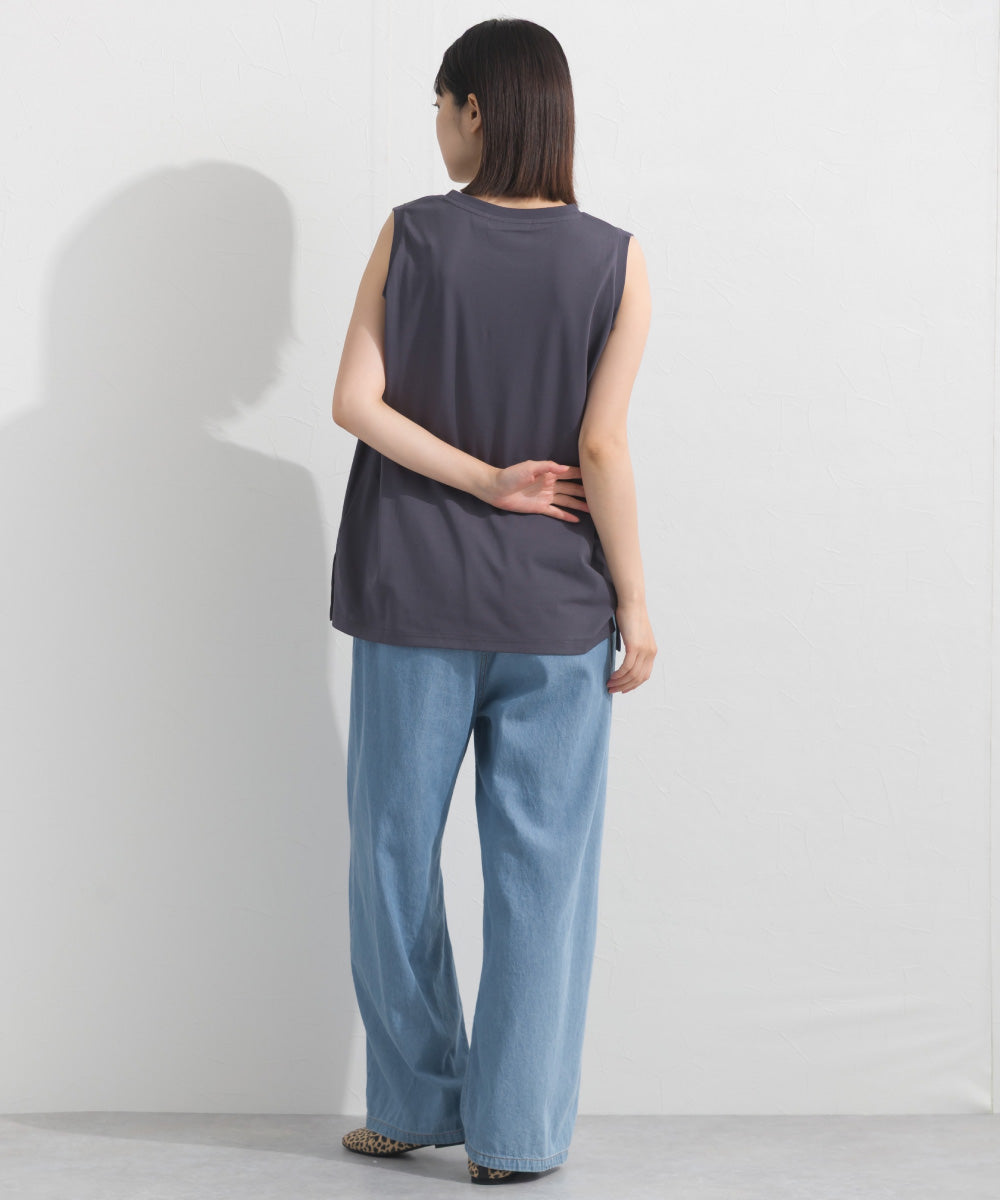 【OMNES】プレーティング天竺 クルーネック ノースリーブTシャツ UVカット付【S450111OMN】