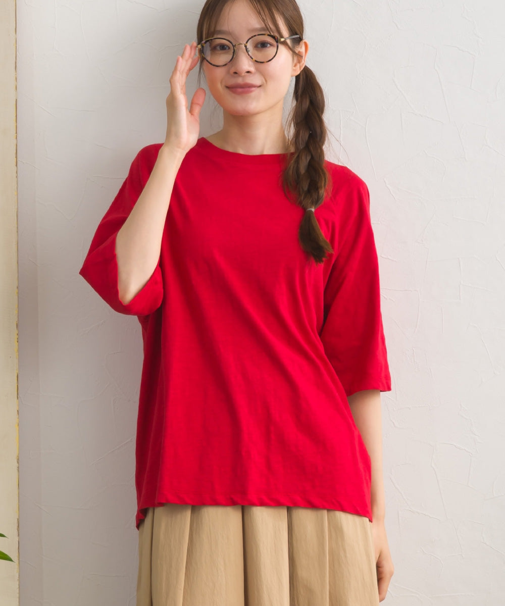 【OMNES】スラブ天竺 ラグラン5分袖Tシャツ UVカット付【S450112OMN】