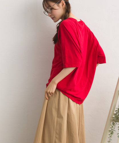 【OMNES】スラブ天竺 ラグラン5分袖Tシャツ UVカット付【S450112OMN】