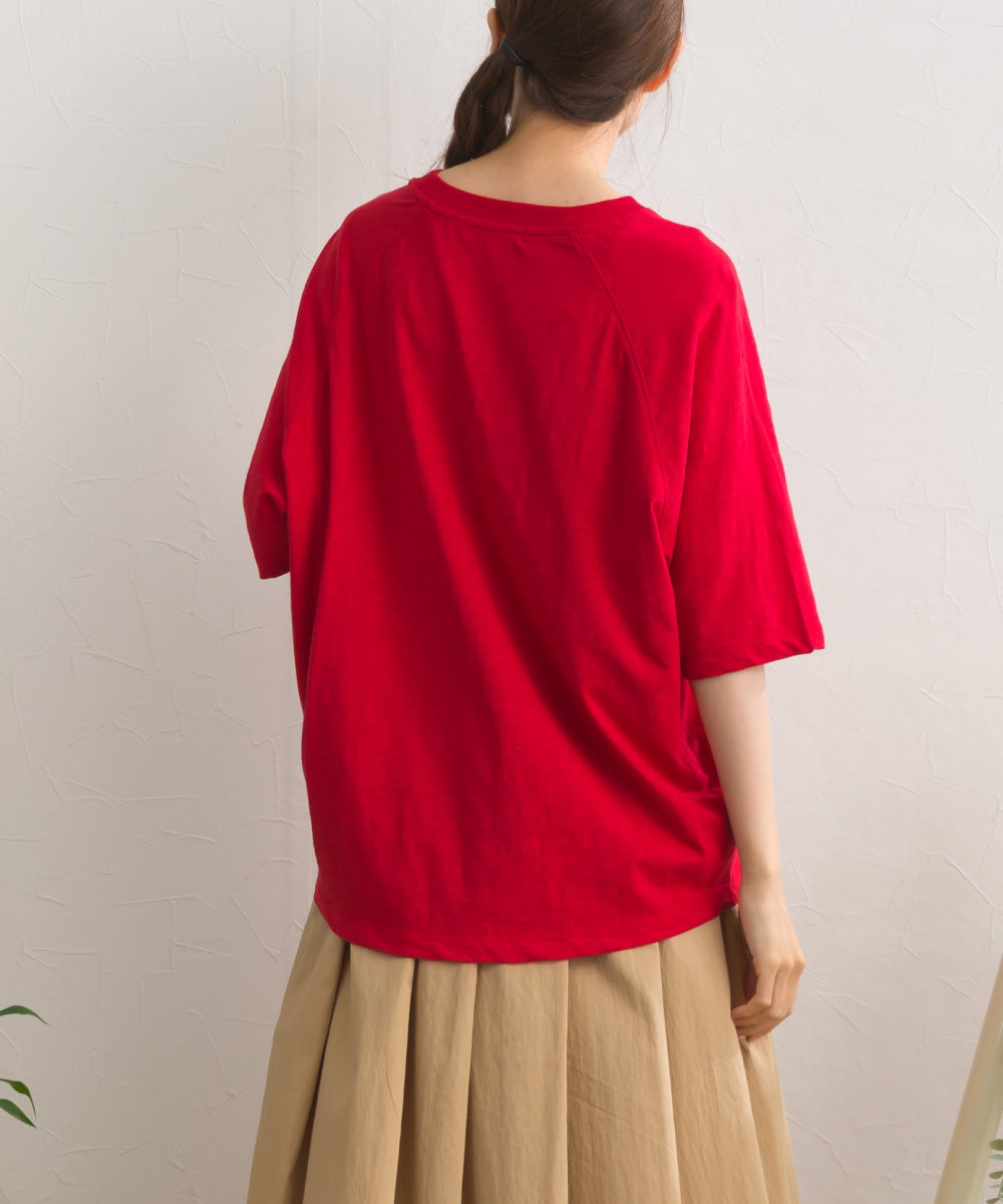 【OMNES】スラブ天竺 ラグラン5分袖Tシャツ UVカット付【S450112OMN】
