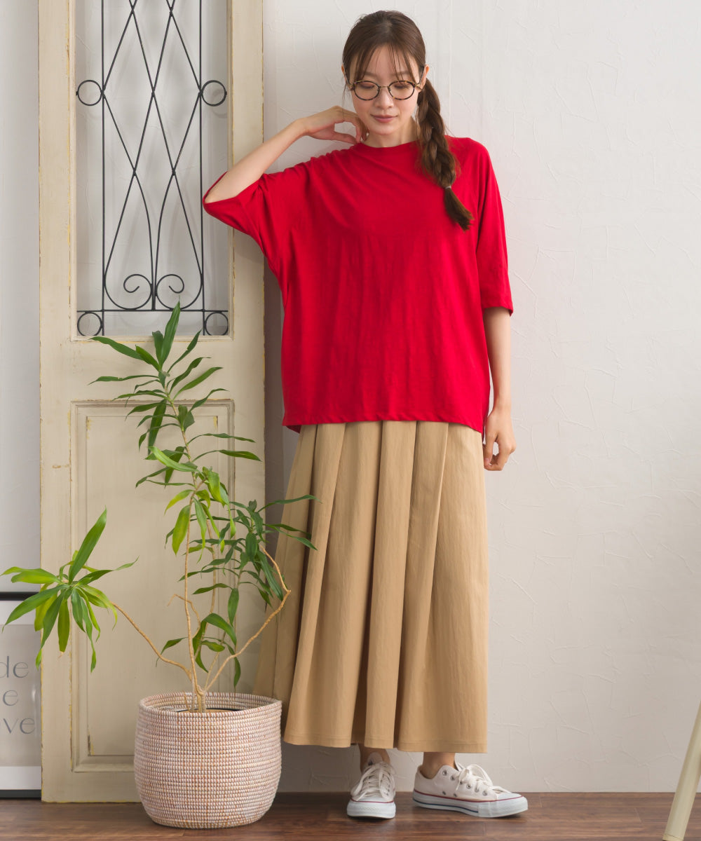 【OMNES】スラブ天竺 ラグラン5分袖Tシャツ UVカット付【S450112OMN】