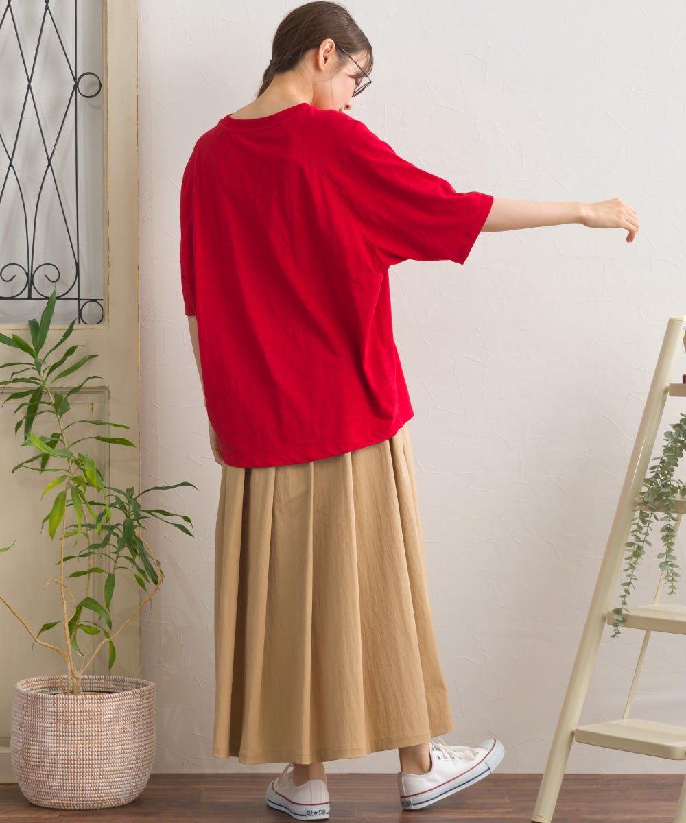 【OMNES】スラブ天竺 ラグラン5分袖Tシャツ UVカット付【S450112OMN】