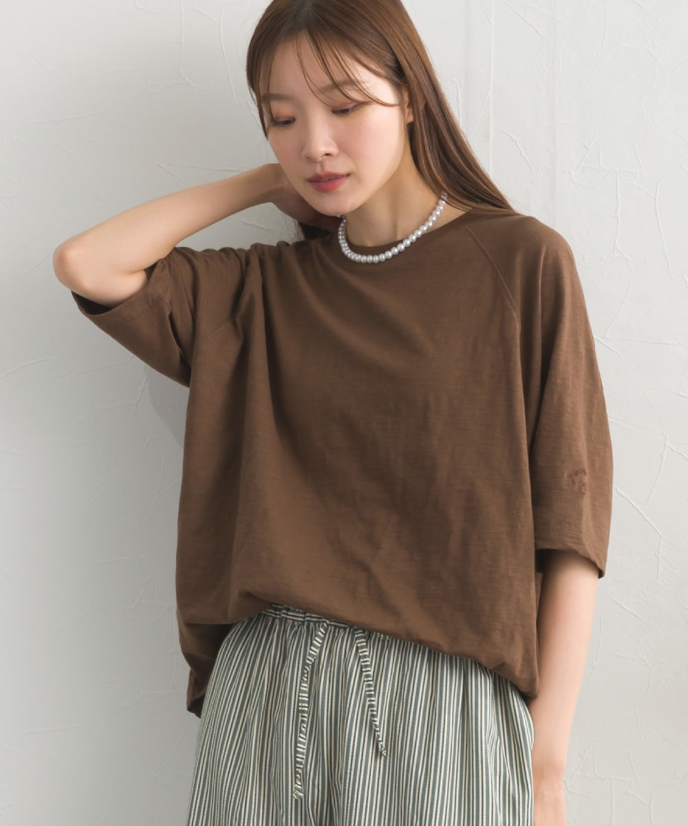 【OMNES】スラブ天竺 ラグラン5分袖Tシャツ UVカット付【S450112OMN】