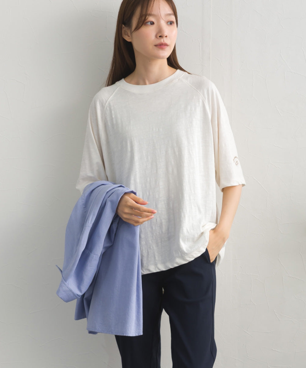 【OMNES】スラブ天竺 ラグラン5分袖Tシャツ UVカット付【S450112OMN】