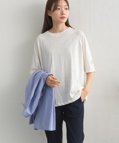 【OMNES】スラブ天竺 ラグラン5分袖Tシャツ UVカット付【S450112OMN】