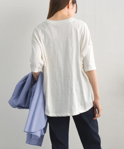 【OMNES】スラブ天竺 ラグラン5分袖Tシャツ UVカット付【S450112OMN】