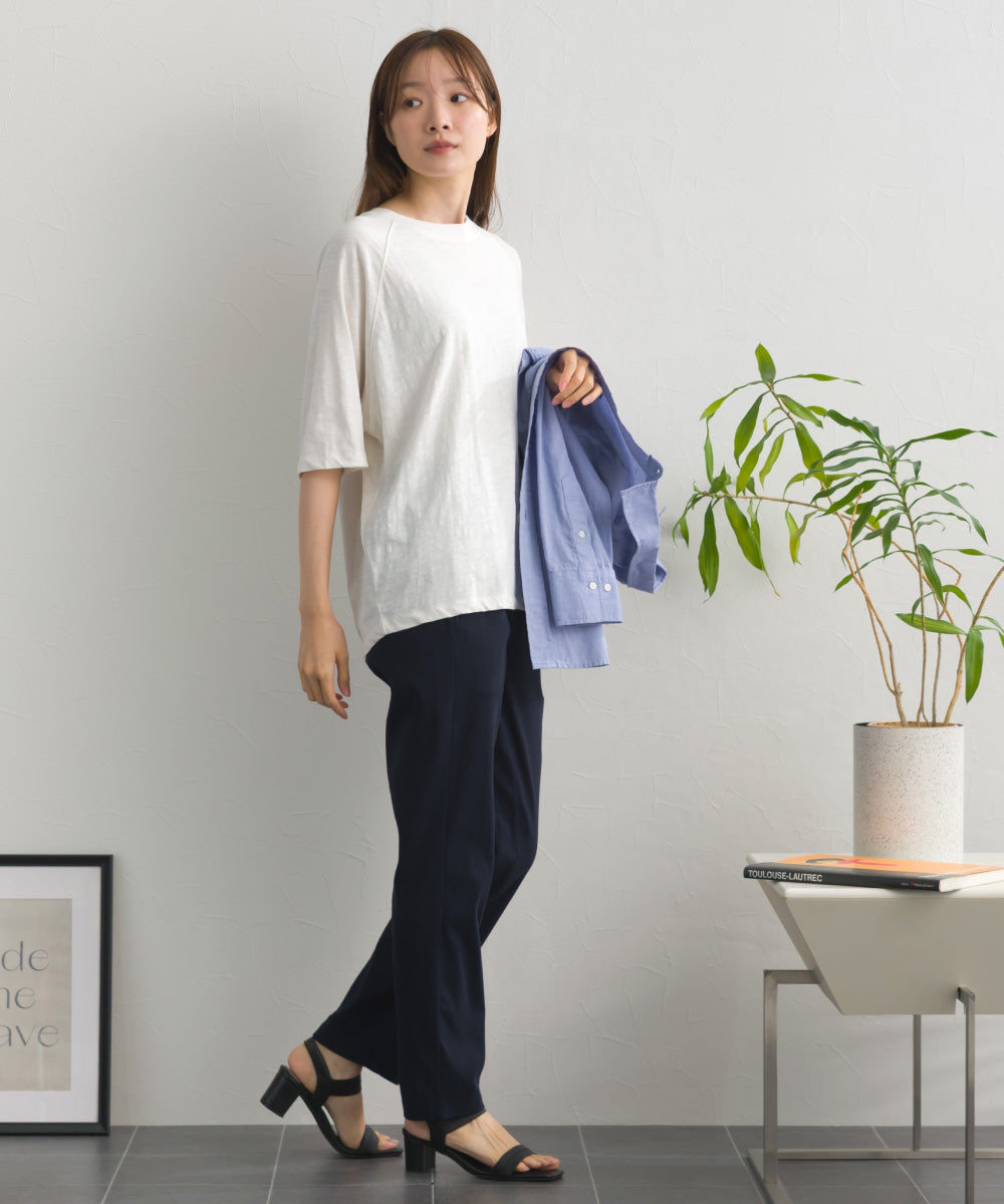 【OMNES】スラブ天竺 ラグラン5分袖Tシャツ UVカット付【S450112OMN】