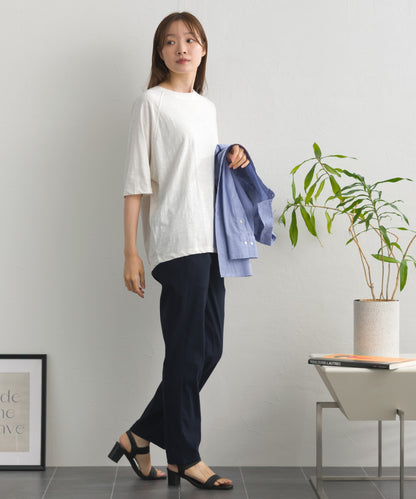 【OMNES】スラブ天竺 ラグラン5分袖Tシャツ UVカット付【S450112OMN】