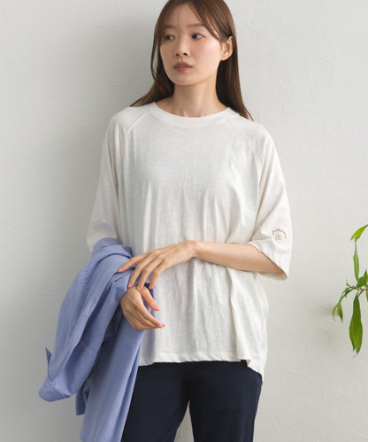 【OMNES】スラブ天竺 ラグラン5分袖Tシャツ UVカット付【S450112OMN】