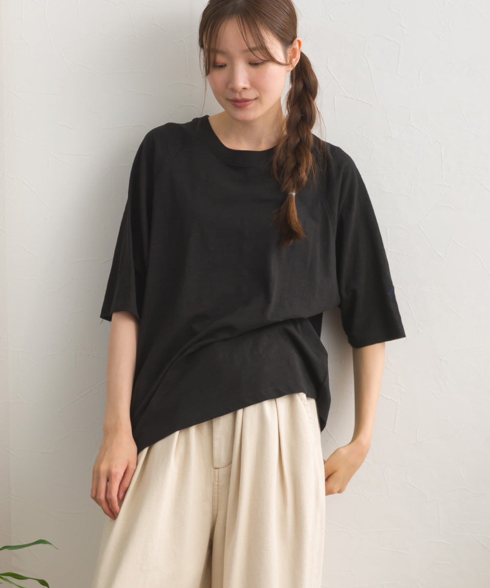 【OMNES】スラブ天竺 ラグラン5分袖Tシャツ UVカット付【S450112OMN】