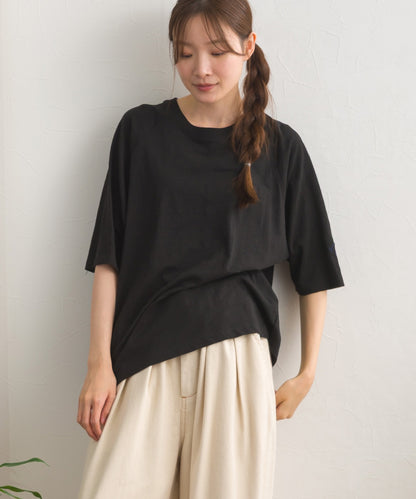 【OMNES】スラブ天竺 ラグラン5分袖Tシャツ UVカット付【S450112OMN】