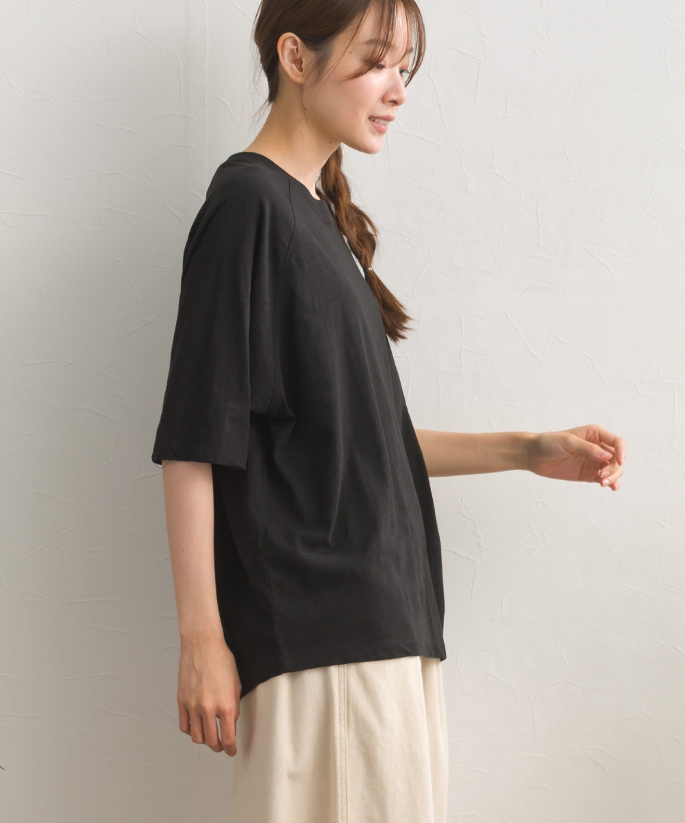 【OMNES】スラブ天竺 ラグラン5分袖Tシャツ UVカット付【S450112OMN】