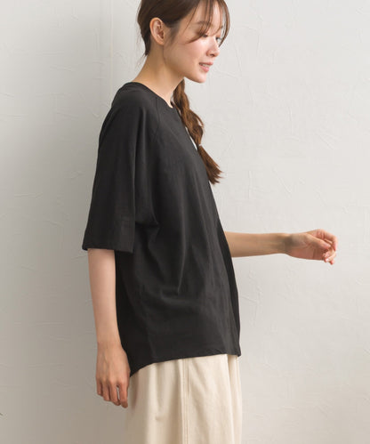【OMNES】スラブ天竺 ラグラン5分袖Tシャツ UVカット付【S450112OMN】