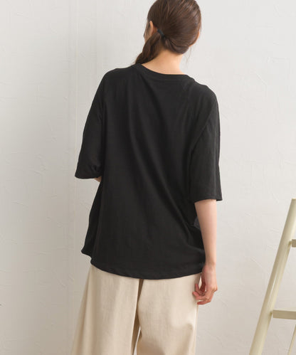 【OMNES】スラブ天竺 ラグラン5分袖Tシャツ UVカット付【S450112OMN】