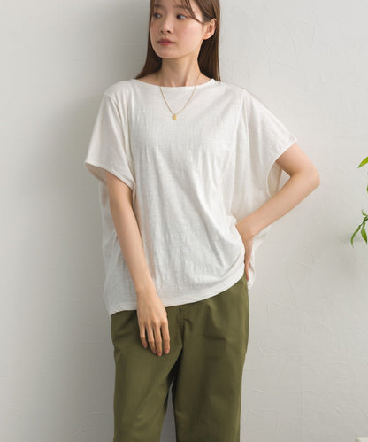 スラブ天竺 バックギャザー 半袖Tシャツ UVカット付【S450113OMN】